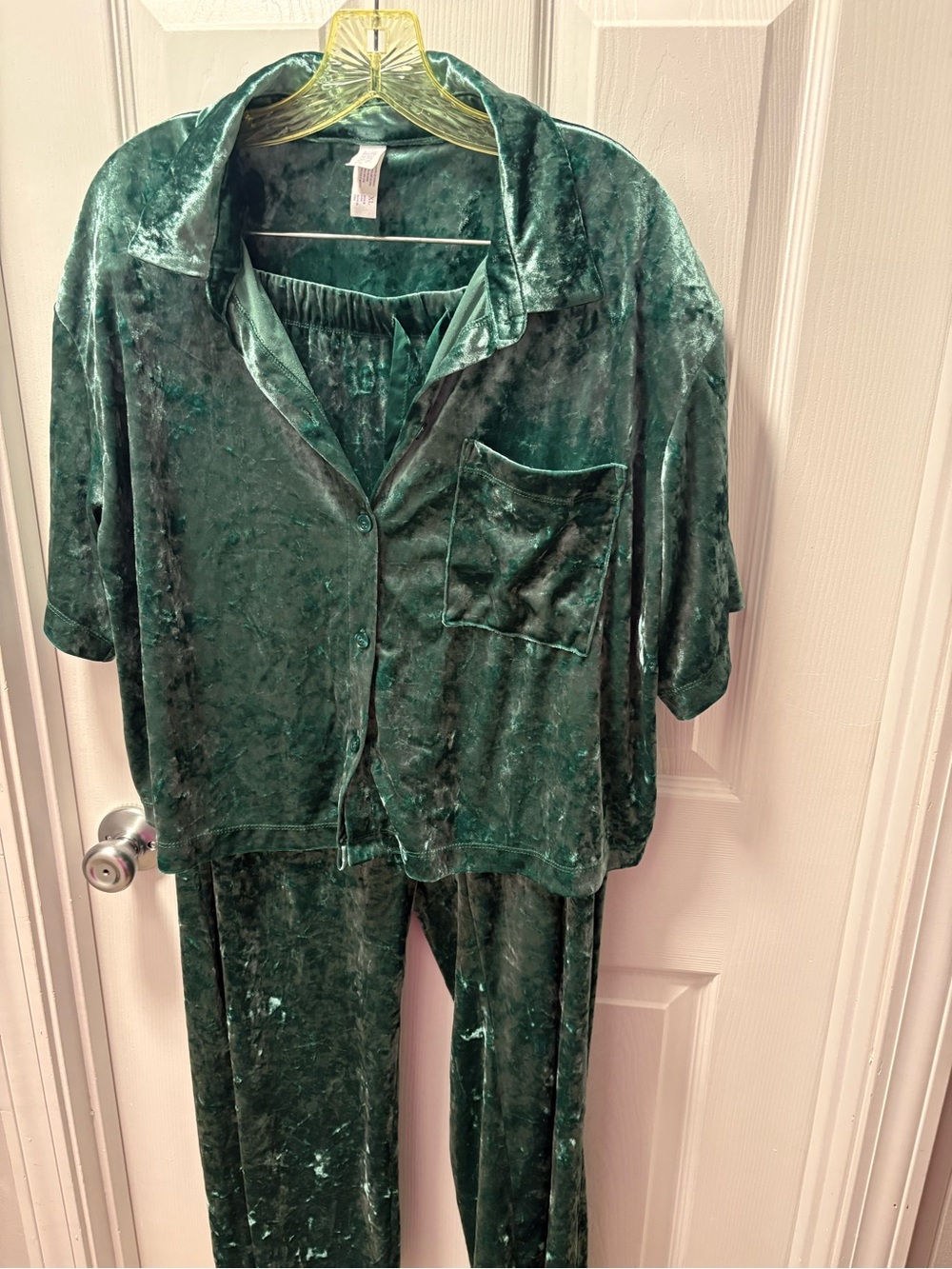 stars above Emerald Green Crushed Velvet Short-Sleeve Pajama Top and Bottoms